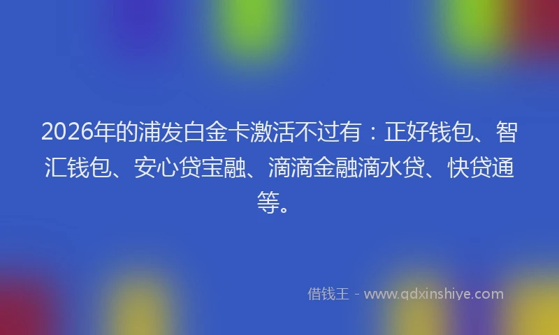 2026年的浦发白金卡激活不过有：正好钱包、智汇钱包、安心贷宝融、滴滴金融滴水贷、快贷通等。