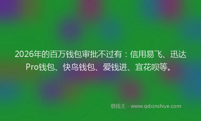 2026年的百万钱包审批不过有：信用易飞、迅达Pro钱包、快鸟钱包、爱钱进、宜花呗等。