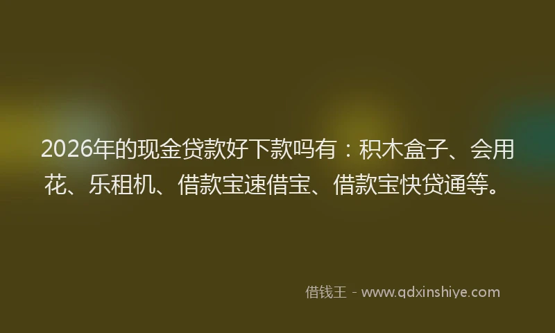 2026年的现金贷款好下款吗有：积木盒子、会用花、乐租机、借款宝速借宝、借款宝快贷通等。
