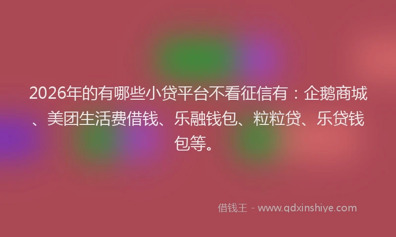 2026年的有哪些小贷平台不看征信有：企鹅商城、美团生活费借钱、乐融钱包、粒粒贷、乐贷钱包等。