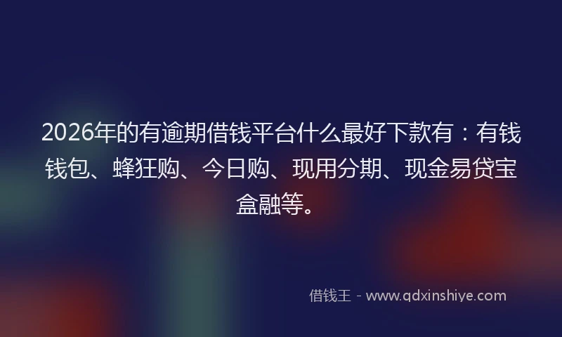 2026年的有逾期借钱平台什么最好下款有：有钱钱包、蜂狂购、今日购、现用分期、现金易贷宝盒融等。