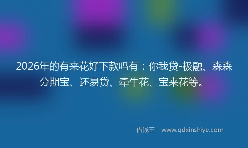 2026年的有来花好下款吗有：你我贷-极融、森森分期宝、还易贷、牵牛花、宝来花等。