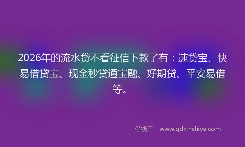 2026年的流水贷不看征信下款了有：速贷宝、快易借贷宝、现金秒贷通宝融、好期贷、平安易借等。