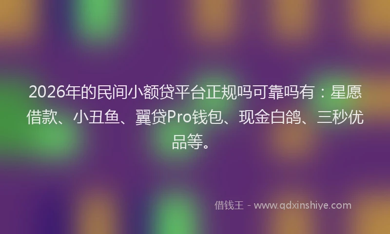 2026年的民间小额贷平台正规吗可靠吗有：星愿借款、小丑鱼、翼贷Pro钱包、现金白鸽、三秒优品等。