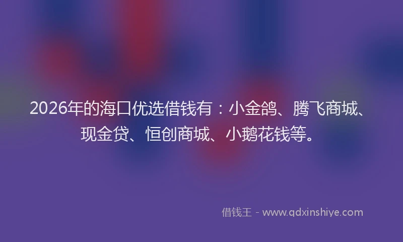 2026年的海口优选借钱有：小金鸽、腾飞商城、现金贷、恒创商城、小鹅花钱等。