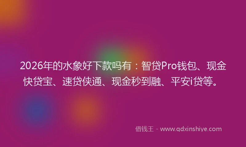 2026年的水象好下款吗有：智贷Pro钱包、现金快贷宝、速贷侠通、现金秒到融、平安i贷等。