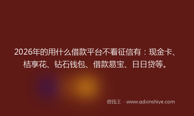 2026年的用什么借款平台不看征信有：现金卡、桔享花、钻石钱包、借款易宝、日日贷等。