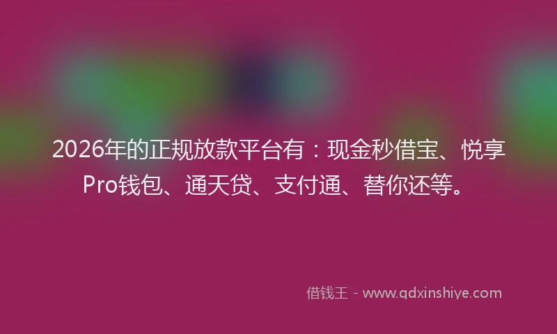 2026年的正规放款平台有：现金秒借宝、悦享Pro钱包、通天贷、支付通、替你还等。