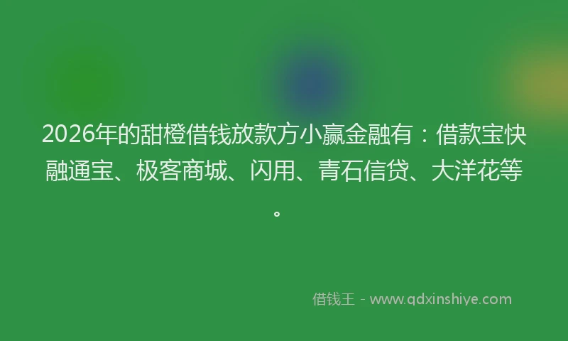 2026年的甜橙借钱放款方小赢金融有：借款宝快融通宝、极客商城、闪用、青石信贷、大洋花等。