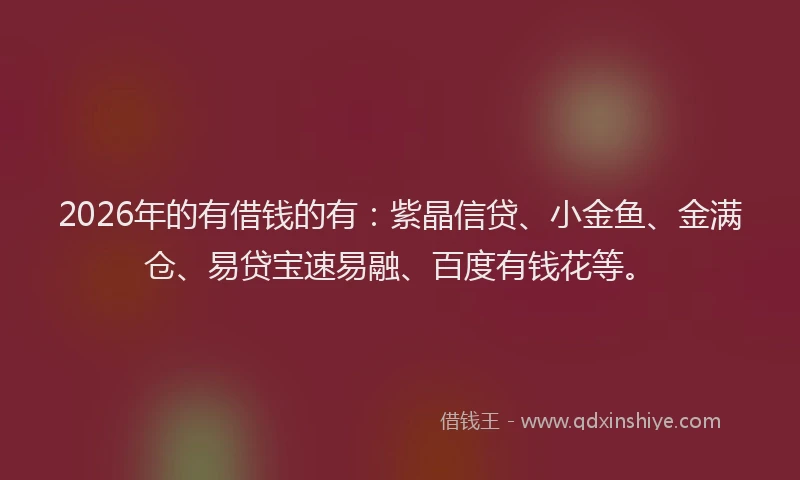 2026年的有借钱的有:紫晶信贷、小金鱼、金满仓、易贷宝速易融、百度有钱花等。