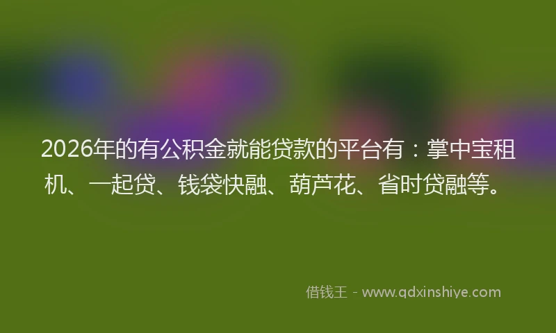 2026年的有公积金就能贷款的平台有:掌中宝租机、一起贷、钱袋快融、葫芦花、省时贷融等。