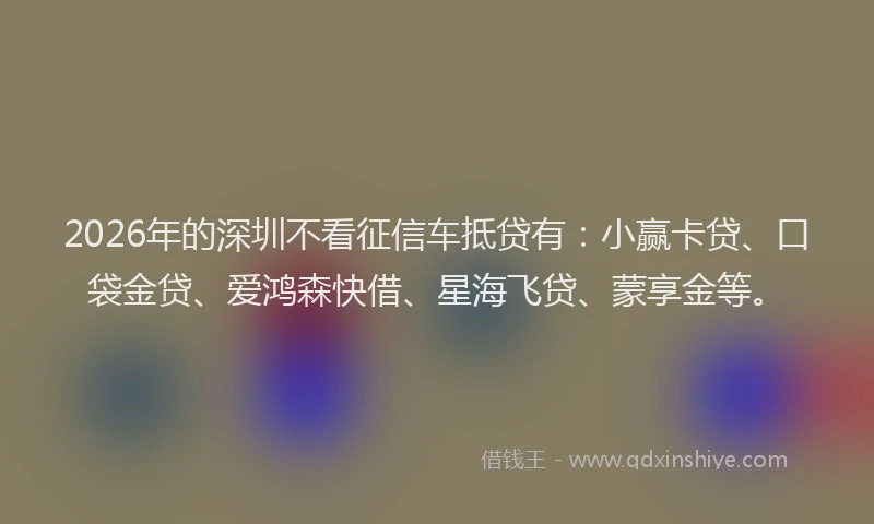 2026年的深圳不看征信车抵贷有：小赢卡贷、口袋金贷、爱鸿森快借、星海飞贷、蒙享金等。