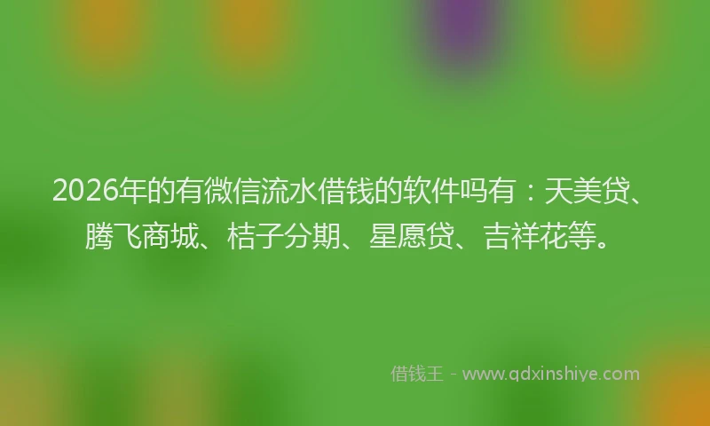 2026年的有微信流水借钱的软件吗有:天美贷、腾飞商城、桔子分期、星愿贷、吉祥花等。