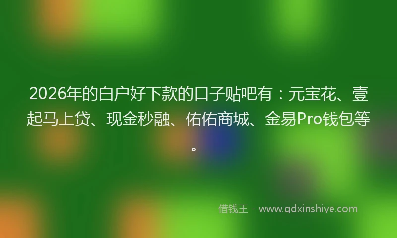 2026年的白户好下款的口子贴吧有：元宝花、壹起马上贷、现金秒融、佑佑商城、金易Pro钱包等。