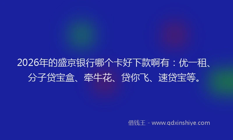 2026年的盛京银行哪个卡好下款啊有：优一租、分子贷宝盒、牵牛花、贷你飞、速贷宝等。