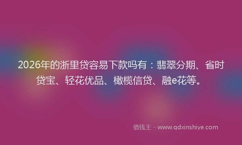 2026年的浙里贷容易下款吗有：翡翠分期、省时贷宝、轻花优品、橄榄信贷、融e花等。