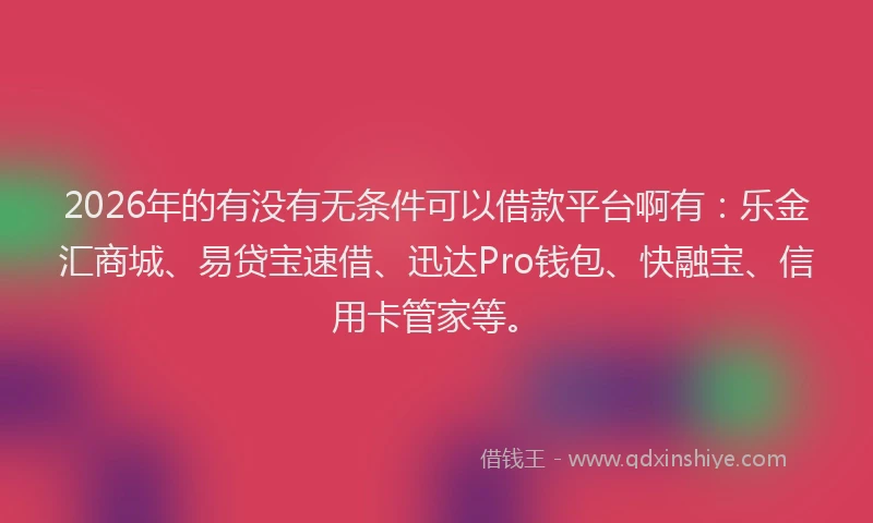 2026年的有没有无条件可以借款平台啊有：乐金汇商城、易贷宝速借、迅达Pro钱包、快融宝、信用卡管家等。