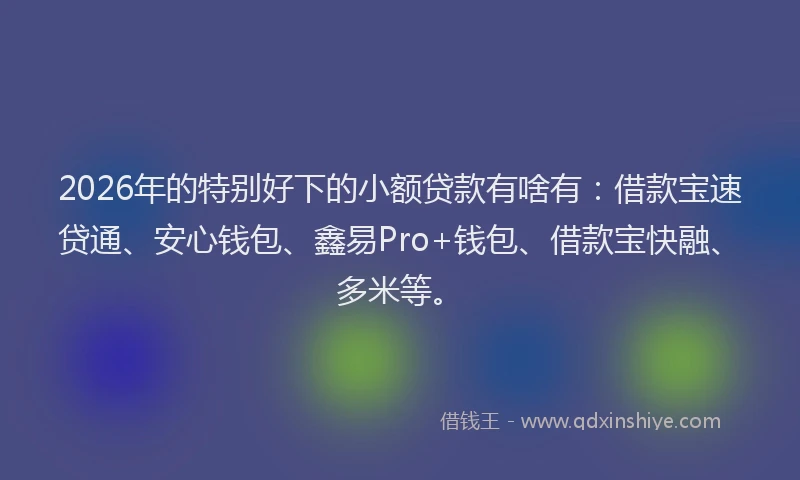 2026年的特别好下的小额贷款有啥有:借款宝速贷通、安心钱包、鑫易Pro+钱包、借款宝快融、多米等。