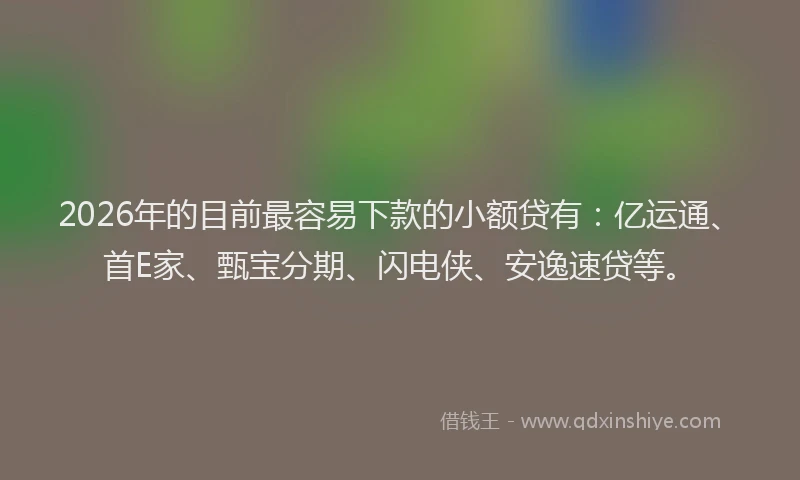 2026年的目前最容易下款的小额贷有：亿运通、首E家、甄宝分期、闪电侠、安逸速贷等。