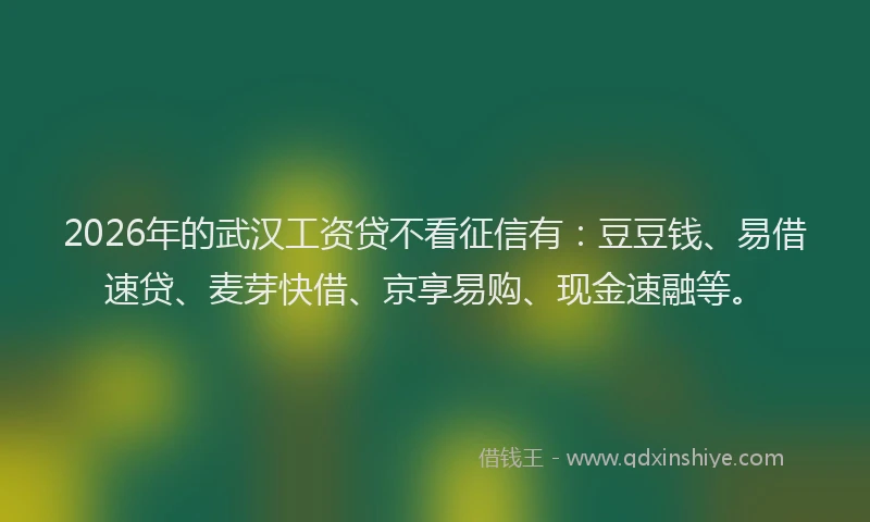 2026年的武汉工资贷不看征信有:豆豆钱、易借速贷、麦芽快借、京享易购、现金速融等。