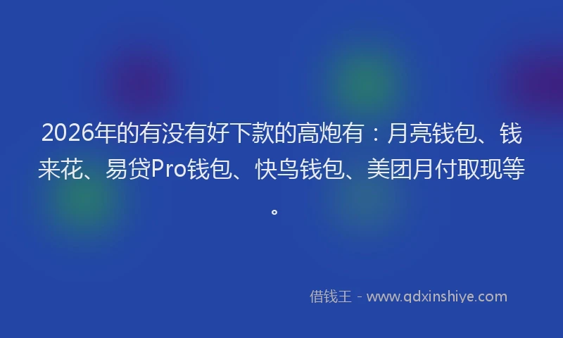 2026年的有没有好下款的高炮有：月亮钱包、钱来花、易贷Pro钱包、快鸟钱包、美团月付取现等。