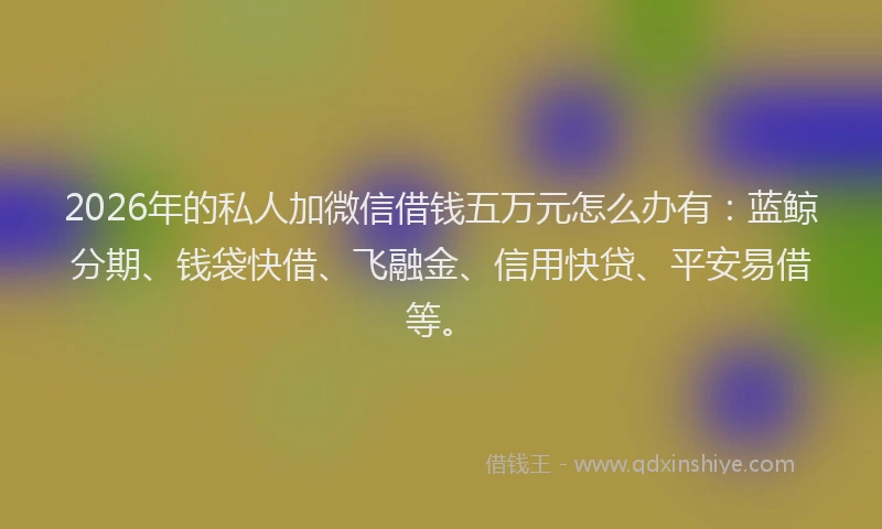 2026年的私人加微信借钱五万元怎么办有:蓝鲸分期、钱袋快借、飞融金、信用快贷、平安易借等。