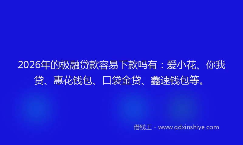 2026年的极融贷款容易下款吗有：爱小花、你我贷、惠花钱包、口袋金贷、鑫速钱包等。