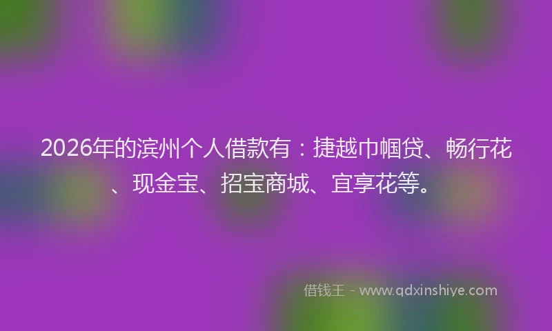 2026年的滨州个人借款有:捷越巾帼贷、畅行花、现金宝、招宝商城、宜享花等。