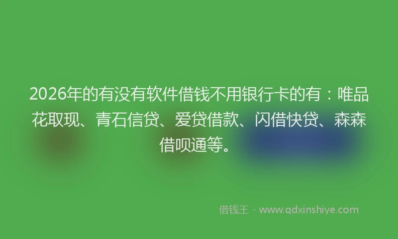 2026年的有没有软件借钱不用银行卡的有:唯品花取现、青石信贷、爱贷借款、闪借快贷、森森借呗通等。