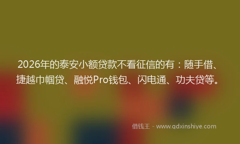 2026年的泰安小额贷款不看征信的有：随手借、捷越巾帼贷、融悦Pro钱包、闪电通、功夫贷等。