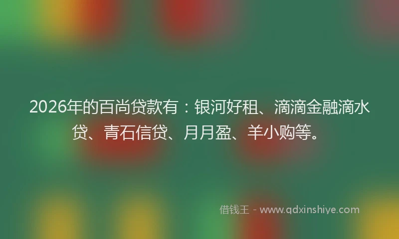 2026年的百尚贷款有：银河好租、滴滴金融滴水贷、青石信贷、月月盈、羊小购等。