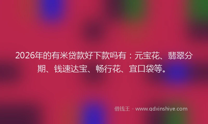 2026年的有米贷款好下款吗有：元宝花、翡翠分期、钱速达宝、畅行花、宜口袋等。