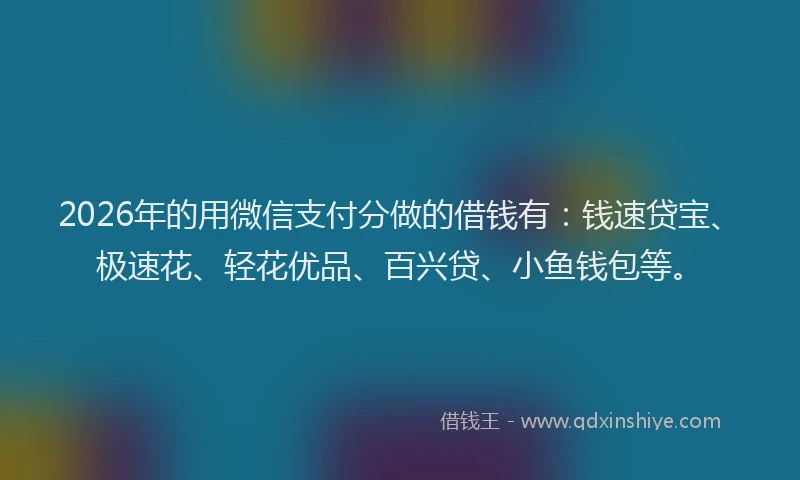 2026年的用微信支付分做的借钱有：钱速贷宝、极速花、轻花优品、百兴贷、小鱼钱包等。