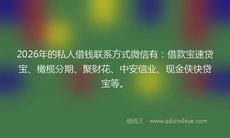 2026年的私人借钱联系方式微信有：借款宝速贷宝、橄榄分期、聚财花、中安信业、现金侠快贷宝等。