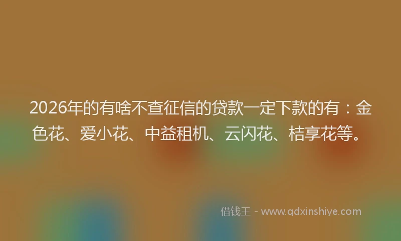 2026年的有啥不查征信的贷款一定下款的有：金色花、爱小花、中益租机、云闪花、桔享花等。