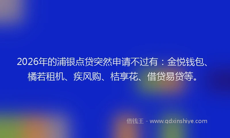 2026年的浦银点贷突然申请不过有：金悦钱包、橘若租机、疾风购、桔享花、借贷易贷等。