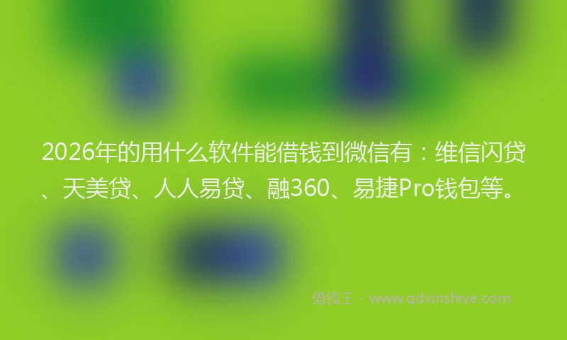 2026年的用什么软件能借钱到微信有：维信闪贷、天美贷、人人易贷、融360、易捷Pro钱包等。