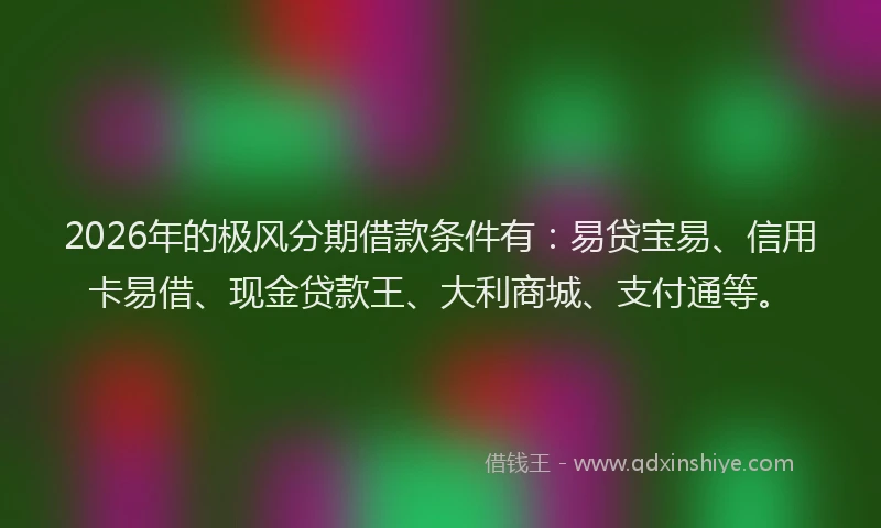 2026年的极风分期借款条件有：易贷宝易、信用卡易借、现金贷款王、大利商城、支付通等。