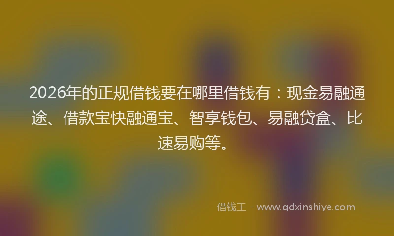 2026年的正规借钱要在哪里借钱有：现金易融通途、借款宝快融通宝、智享钱包、易融贷盒、比速易购等。