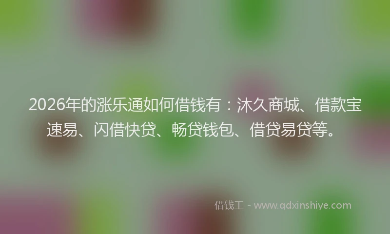 2026年的涨乐通如何借钱有:沐久商城、借款宝速易、闪借快贷、畅贷钱包、借贷易贷等。