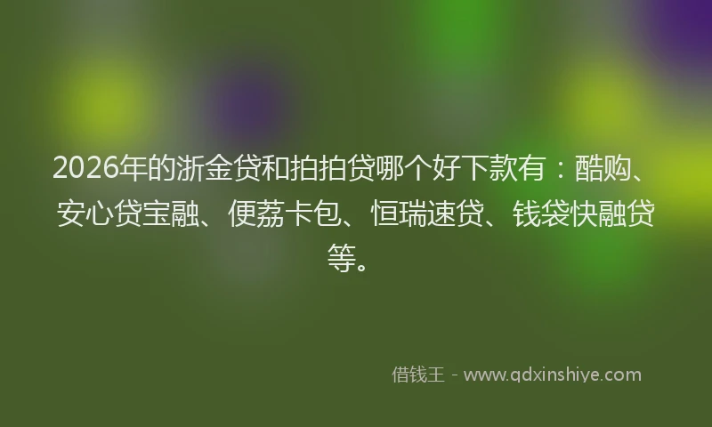 2026年的浙金贷和拍拍贷哪个好下款有：酷购、安心贷宝融、便荔卡包、恒瑞速贷、钱袋快融贷等。