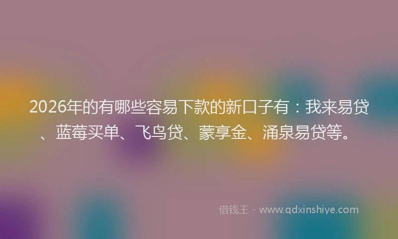 2026年的有哪些容易下款的新口子有:我来易贷、蓝莓买单、飞鸟贷、蒙享金、涌泉易贷等。