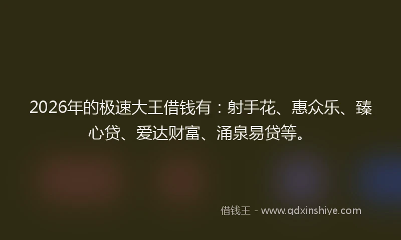 2026年的极速大王借钱有：射手花、惠众乐、臻心贷、爱达财富、涌泉易贷等。