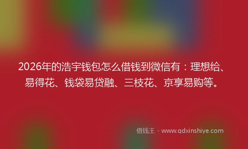2026年的浩宇钱包怎么借钱到微信有：理想给、易得花、钱袋易贷融、三枝花、京享易购等。
