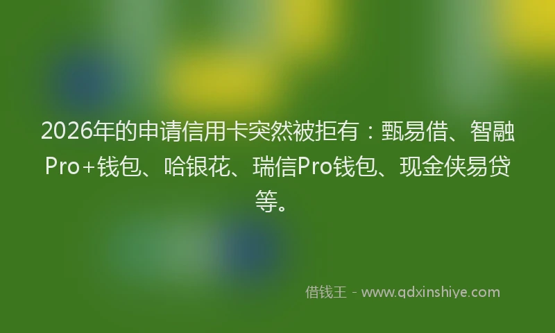 2026年的申请信用卡突然被拒有：甄易借、智融Pro+钱包、哈银花、瑞信Pro钱包、现金侠易贷等。