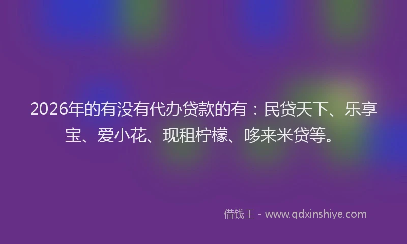 2026年的有没有代办贷款的有:民贷天下、乐享宝、爱小花、现租柠檬、哆来米贷等。