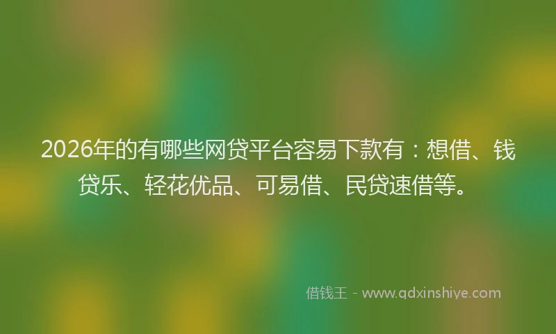 2026年的有哪些网贷平台容易下款有：想借、钱贷乐、轻花优品、可易借、民贷速借等。