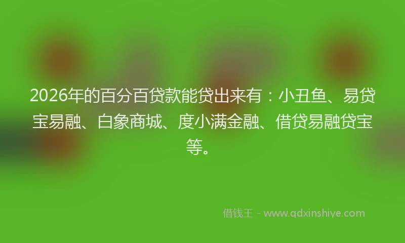 2026年的百分百贷款能贷出来有:小丑鱼、易贷宝易融、白象商城、度小满金融、借贷易融贷宝等。