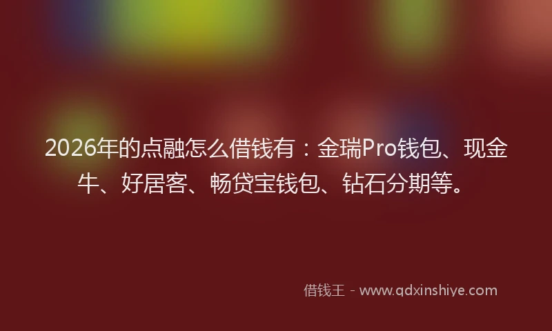 2026年的点融怎么借钱有：金瑞Pro钱包、现金牛、好居客、畅贷宝钱包、钻石分期等。