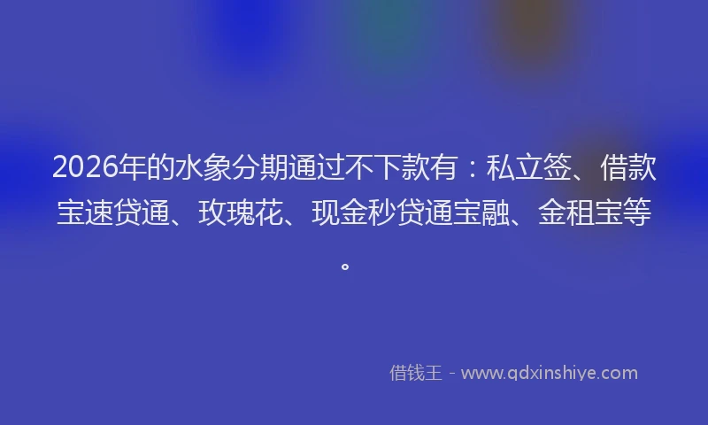 2026年的水象分期通过不下款有：私立签、借款宝速贷通、玫瑰花、现金秒贷通宝融、金租宝等。